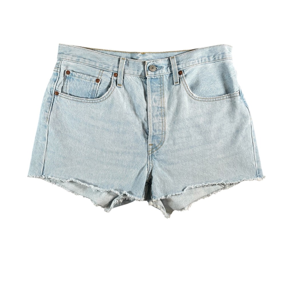 Levi Strauss 501 Womens Light Wash Denim Button Fly Shorts W31‎ Raw Hem